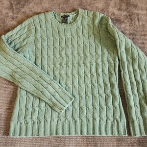 GAP VINTAGE '02 Lambswool Stretch Cable Knit Chunky Sweater Mint Green Size L